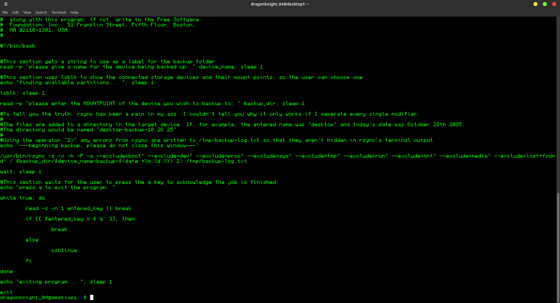 BASH script to help make backing up a computer's files easier
